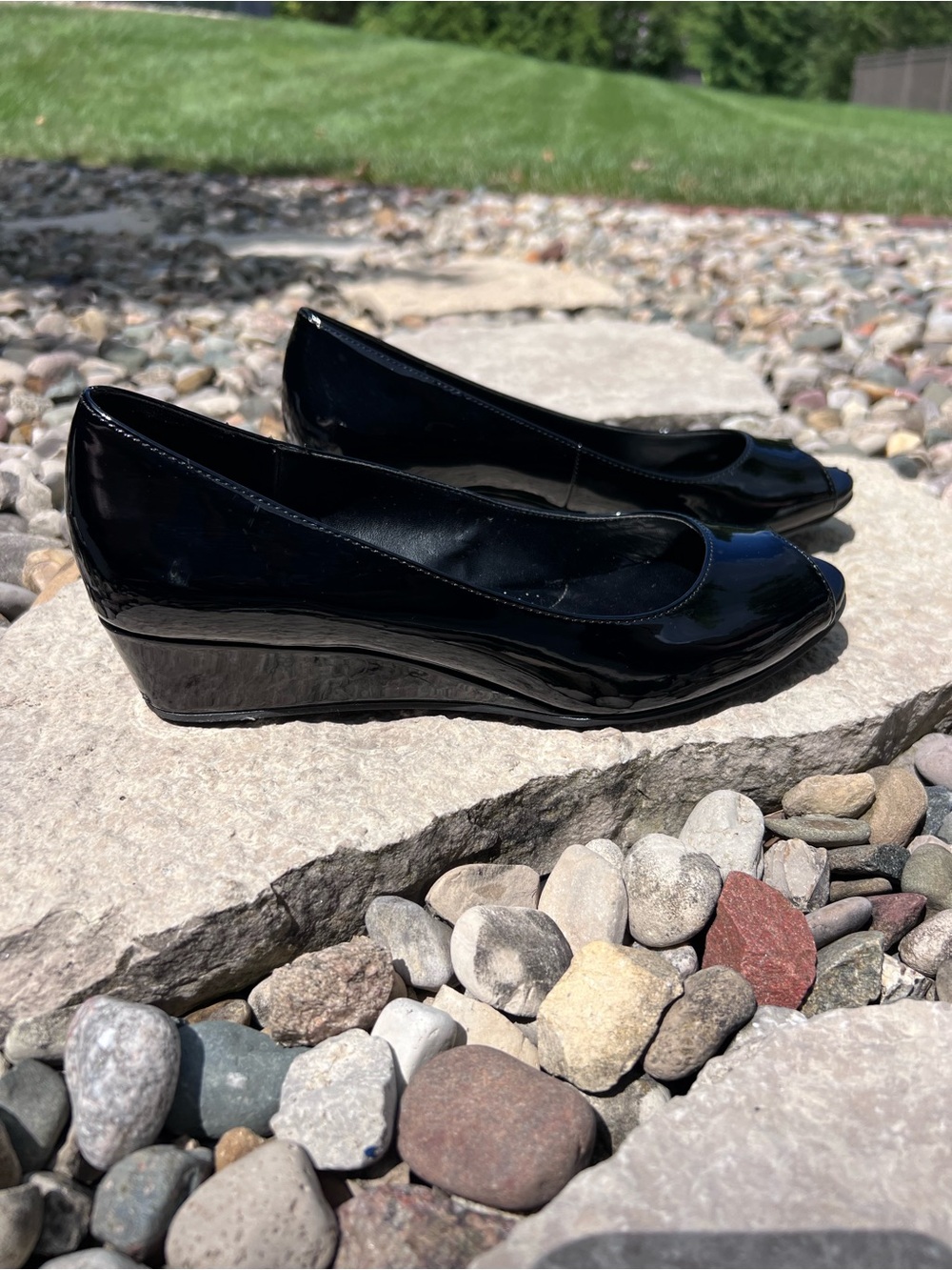 Bandolino Black Patent Peep-Toe Heels